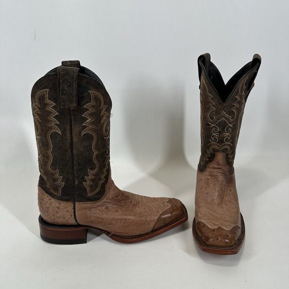 Justin Boots Ostrich Square Toe Men's Size 7.5 B Cap Toe